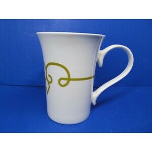 Starbucks 2014 White With Green Geometric Scroll Tall Coffee Mug 4 5/8" X 3 1/2"